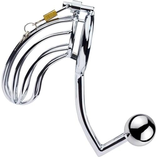 40/45/50mm Ring Loop Hook Stainless Steel Hollow Penis Cage Chastity Lock Set Snake Shaped Chastity Lock Anal Plug Combination