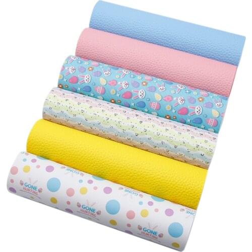 David accessories 6pcs/set 20*33cm Easter Eggs Printed Faux Synthetic Leather Fabric Set DIY Bow Bag Shoes Material,1Yc8291