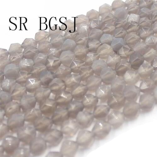 Free Shipping 8mm Faceted Round Polygonal Gray Agates Onyx Natural Stone Craft Beads Strand 15"