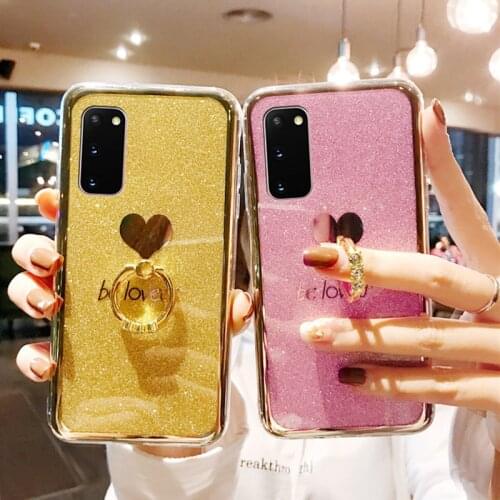 Glitter Diamond Ring Holder Soft Cover For Samsung Galaxy S20 FE S21 Plus Ultra A12 A42 A21S A31 A51 A71 M31S A30S A50 A10S Case