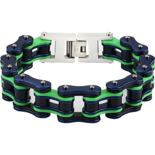 For Men and Women Bracelet 316L Stainless steel Blue Green motorcyclist bicycle chains bracelets Hip Hop Mens Jewelry wholesale