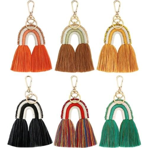KC00101 ZWPON Glass Beads Rainbow Tassel Keychain for Women Rainbow Keychain Key Chain Rings Jewelry Christmas Glfts Wholesale