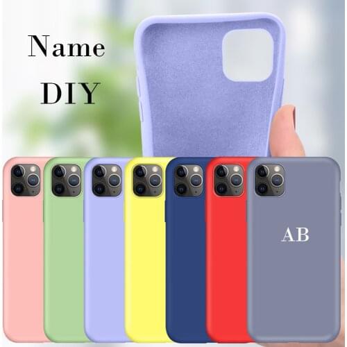 Custom Name DIY Letters Phone Case for iphone 12 Pro SE 2020 Cover Couple Liquid Silicone Case for 11 Pro Max X XS XR 8 6 7 Plus