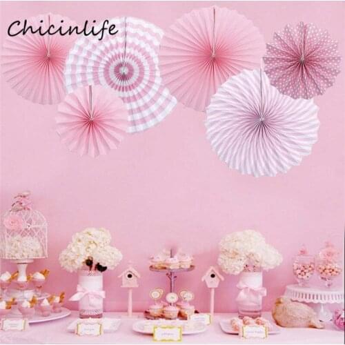 Chicinlife 6pcs Pink Blue Wheel Tissue Paper Fans Flowers Balls Table Backdrop Kids Birthday Party Decoration Baby Shower