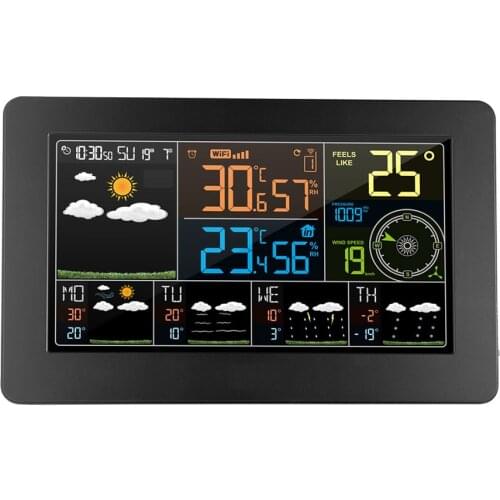 Digital LCD Alarm Wall Clock Weather Station WiFi Indoor Outdoor Temperature Humidity Pressure Wind Weather Forecast