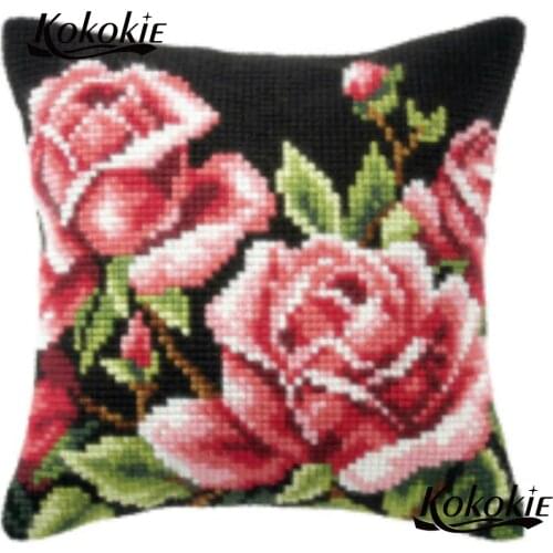DIY decorative throw pillow case cross stitch pillow kits embroider needlework kits fabric embroidery yarn flowers pillowcase