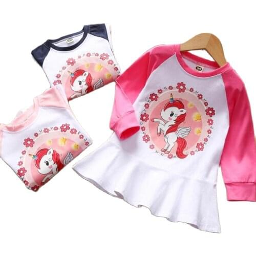 2020 Autumn Long sleeve Baby Girls Dress Toddler Cute Unicorn Clothing Kids Cartoon Casual Floral Cotton Children Dress 3-8 Yrs