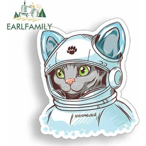 EARLFAMILY 13cm x 13cm Cartoon Astronaut Cat Funny Car Stickers Vinyl JDM Waterproof Anime Bumper Trunk Graphics Accessories