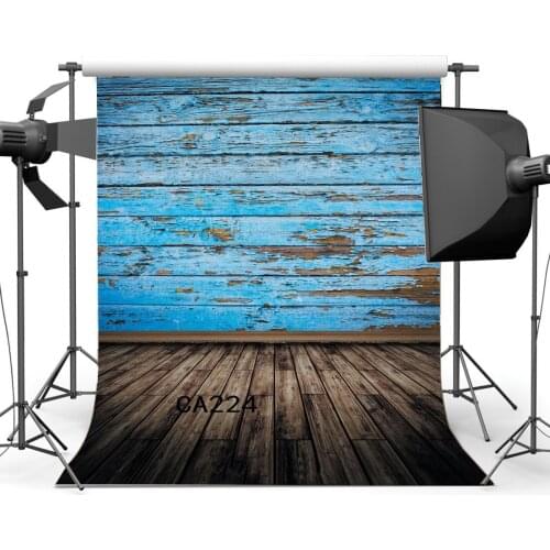 Photography Backdrops Peeled Blue Painted Wood Wallpaper & Viintage Stripe Wooden Floor Toddlers Portraits Background