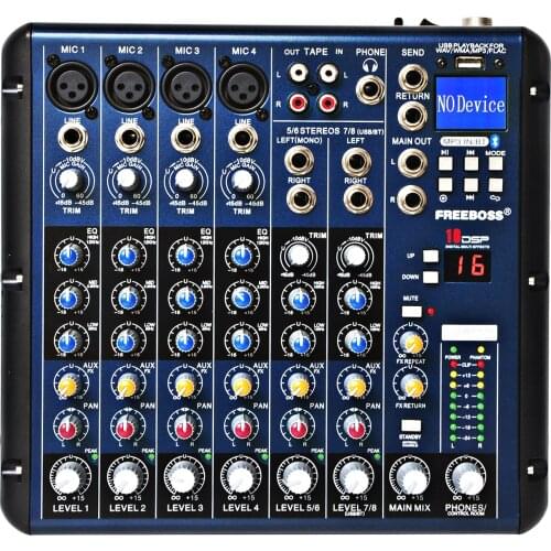 Freeboss SMR8 Bluetooth USB Record 8 Channels (4 Mono + 2 Stereo) 16 DSP Church School Karaoke Party USB DJ Mixer