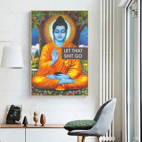 Let That Shit Go Poster Buddhism Yoga Meditation Canvas Painting Wall Art Decor for Buddhist Gift