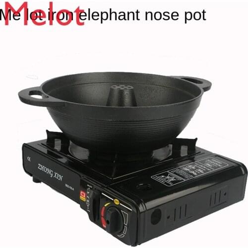 Chinese Cast Iron Trunk Pot Thickened Cast Iron Pot Chimney Portable Gas Stove Hot Pot Dual-Broth Hot Pot Restaurant Outdoor