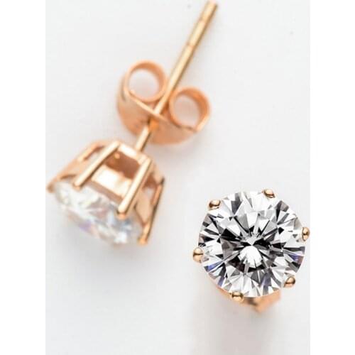 Classic 14K Rose Gold Earrings DF Color Moissanite Jewelry Engagement Anniversary simple style 6 claws Studs