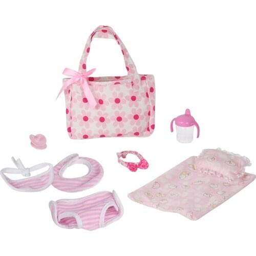 Doll Accessories For 12 Inch Dolls Pacifier Baby Bottle Saliva Towel Children Play House Toy Accessories Pink Handbag Girl Gift