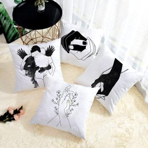 Square Portrait Cushion Pillow Covers Black and White Printing Geometric Print For Home Chair Sofa Decoration Pillowcases45*45cm