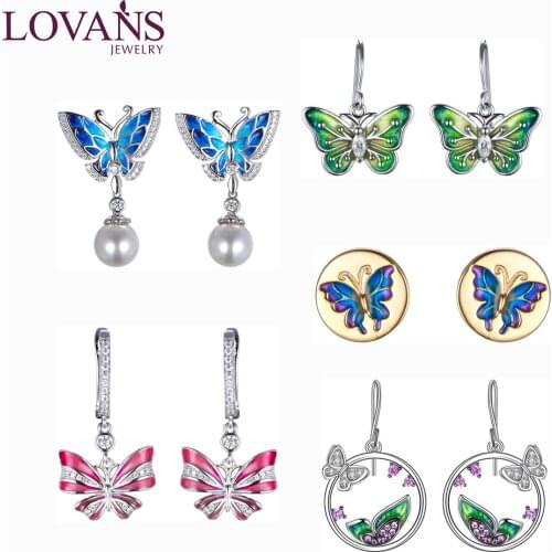 Lovans 925 Silver Butterfly Earrings Women Gift Anniversary Wedding Hoop Earrings Trendy Dangle Earring For Women Jewelry 2021