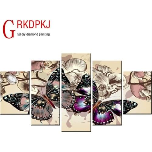 DIY Full Square Diamond Painting butterfly Multi-picture Combination Embroidery Cross Stitch Animal Mosaic Decor Gift 5 pcs/set