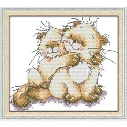 Mother and baby cuddled up cross stitch kit cartoon 11ct count canvas stitches embroidery DIY handmade needlework plus