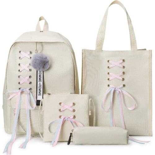 Hot sale Women Backpack New Fashion Canvas 4 sets backpack for teenage girls school bag solid backpacks 105