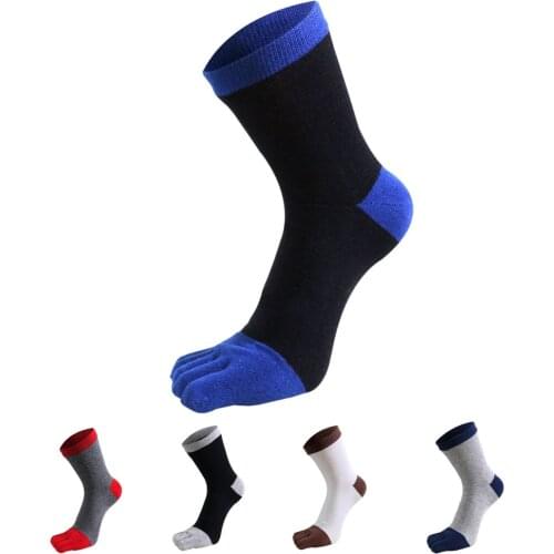 New Five Finger Socks For Men Pure Cotton Striped Colorful Party Dress Long Boy Socks With Toes Street Fashion Breathable