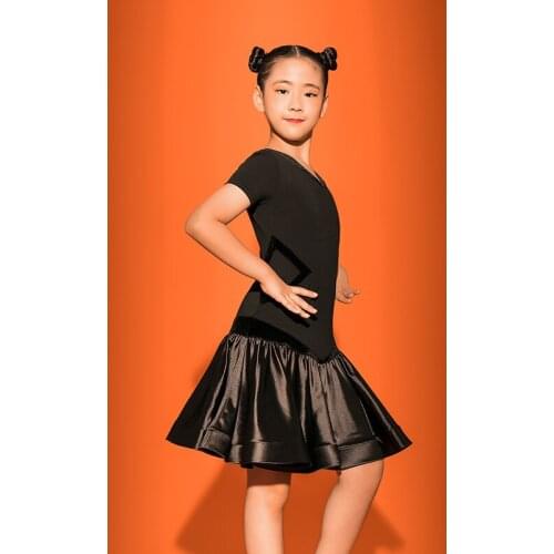 Latin Dance Dress For Girls Short Sleeve Red/Black Practice Clothes Ballroom Dance Competition Dress Rumba Tango Outfit VO1207