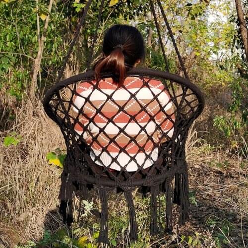 Hammock Chair Rope Swing with Side Storage Bag-Handwoven Cotton Hanging Chair for Indoor Outdoor Patio Garden(Black)