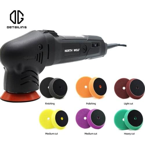 DETAILING Professional Car Care Tool 3 inch 8mm Mini Polisher with 6 pcs foam Buffing Pads