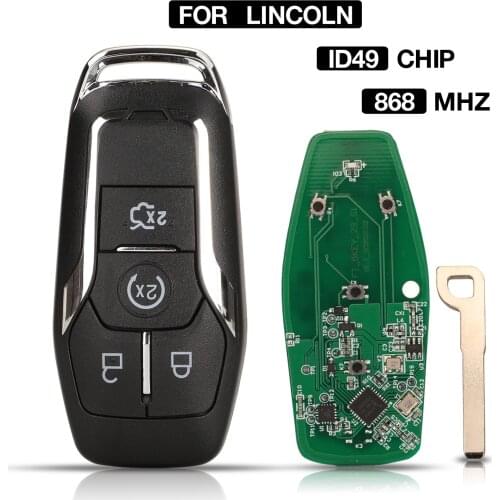 Kutery For Lincoln MKC MKX MKZ Fob Remote Control Car Key ID49 Chip Uncut Blade Replacement 4 BUT 868MHz Smart Prox Remote key