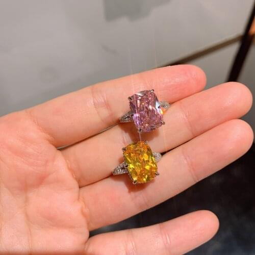 QTT 925 Sterling Silver Ring Pink Yellow Rectangle AAA Cubic Zirconia Finger Ring For Women Promise Ring Elegant Classic Jewelry