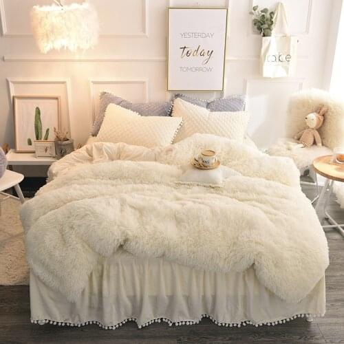 Luxury Mink Fleece Pure Color Bedding Sets Crystal Velvet Winter Duvet Cover Quilted Warm Bed skirt Pillowcases Twin Queen King