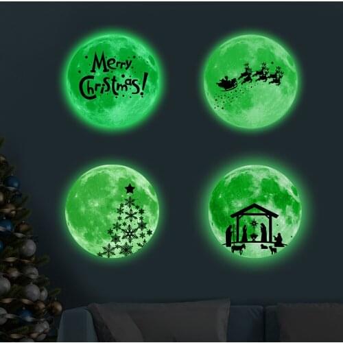 Christmas Luminous Wall Sticker Moon Windows Stickers Glowing Home Room Decoration Snowman Tree Santa Claus Party
