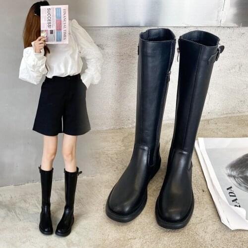 Koovan Womens Boots Knee-high New Female 2021 Womens Shoes Side Zipper Flat Thin Knight Knee Boots For Girls