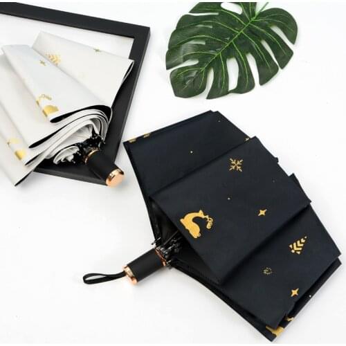 Umbrella Windproof Anti-UV Protection 3 Folding Umbrella Portable Travel Rain Women Umbrella Black Coating Sunshade