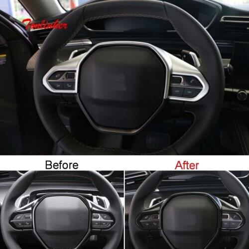Tonlinker Interior Steering Wheel Panel Cover sticker for Peugeot 2008 508L 2018-19 Car Styling 1 PCS ABS Carbon Cover sticker