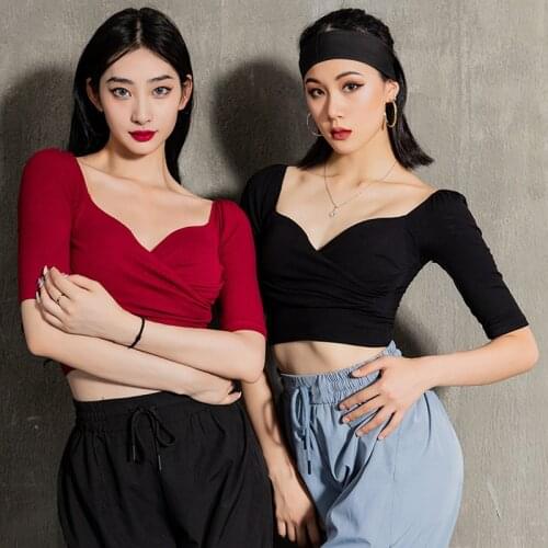 New Latin Dance Tops Ladies Summer Dance Clothes Grey/Red/Black Shirts Rumba Samba Ballroom Dance Practice Wear Adult BL6805