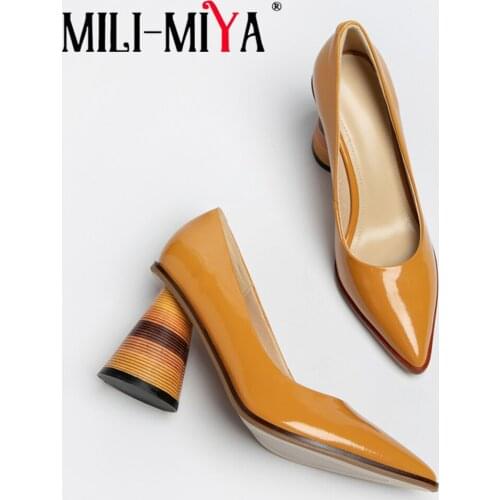 MILI-MIYA Fashion Women Full Genuine Leather Pumps Sexy Pointed Toe Strange Heels Slip-On Solid Color Dress Party Shoes