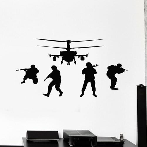 Militar Decals Soldiers Helicopter Monochrome Vinyl Wall Stickers for Bedroom War Decal Murals Home Room Decoration G756