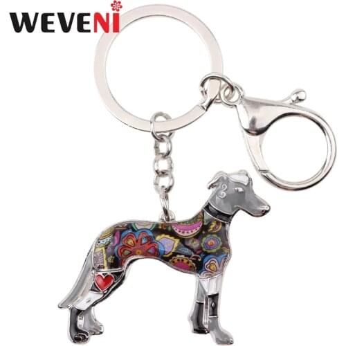 WEVENI Enamel Alloy Galgos Greyhound Dog Key Chain Key Ring Bag Charm Cute Trendy Jewelry For Women Man Car Keychain Statement