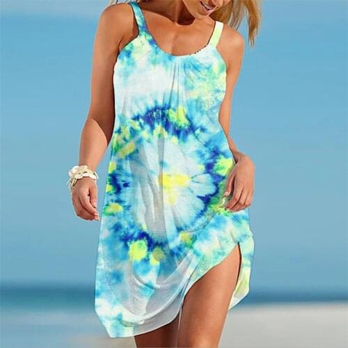 LONGTIME Green Casual Summer Beach Dress Graffiti Street Flower Skirt