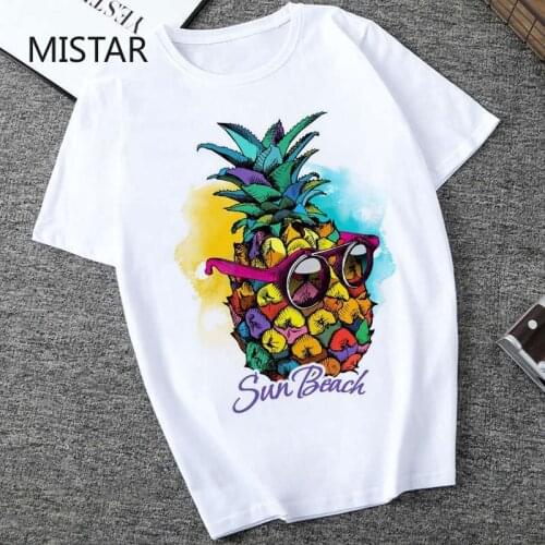Sun Beach Pineapple t shirt Funny Aesthetic Printed Tshirt Women Casual Short Sleeve O-neck Tee White tops Fruit t-shirt Women