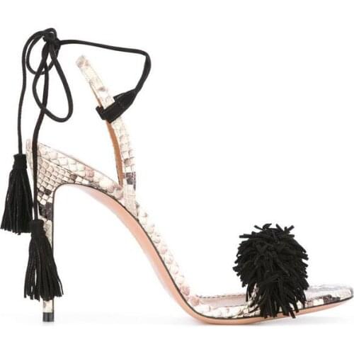 2017 Summer Open Toe Lace Up Slingbacks Stiletto Tassel Heel Sandals Fierce Sexy Women Large Size Customize Hot Sale