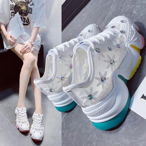 Koovan Womens Sneakers 2020 New Summer Mesh Flower Lace-up Platform Sponge Cake Slanted Heel Sneakers White Shoes Womens Shoes