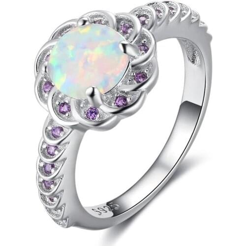Women Ring Fashion Colorful Crystal Round Flower Ring For Women Wedding Engagement Bands Girlfriend Birthday Gift Jewelry