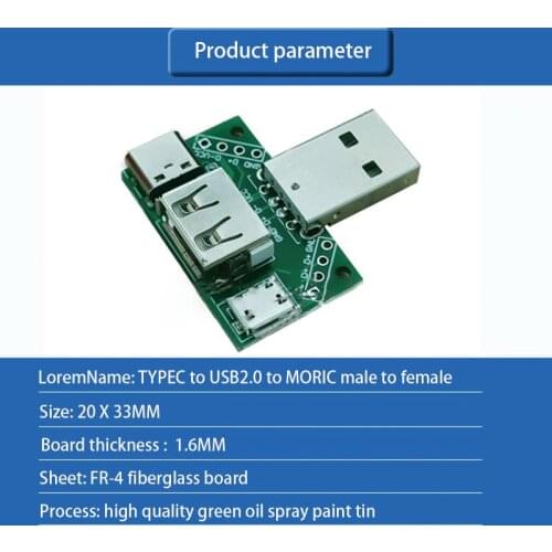 1pcs Type-C to USB2.0 to USB micro adapter board male to female 4P 2.54MM straight plug USB