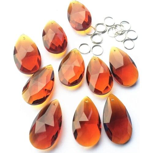 10pcs Brown Color 38x22mm Faceted Crystal Chandelier Prisms(Free Rings), Crystal Chandelier Parts, Crystal Lamp Accessories