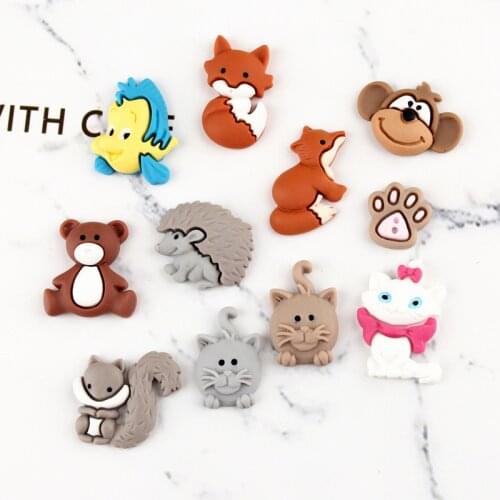 10Pcs Cartoon Animals Flat back Resin Cabochon Squirrel Hedgehog Flatback Cabochons for Kids Hair Bows Scrapbooking Decoration