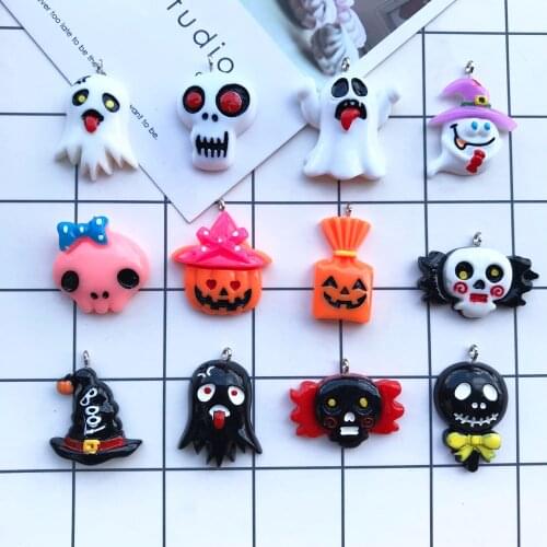 10pcs Convex circ resin Pumpkin ghost necklace charms keychain pendant necklace pendant for DIY All Saints' Day decoration