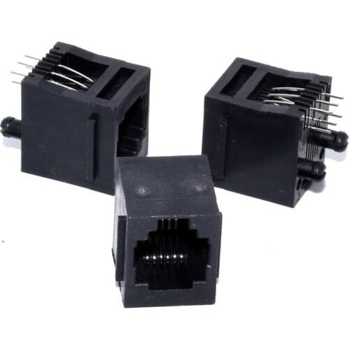 100pcs/lot New Plastic RJ11 52-6P6C 180 Degree Vertical Type Lan PCB Jack Telephone Handset Modular Network Connector