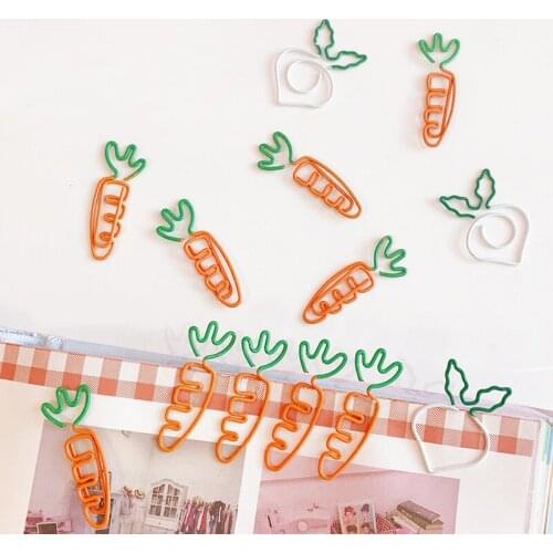 12pcs Cartoon Cute Fruit Carrot Mini Paper Clip Bookmark Memo Folder Metal Office Accessories Stationery Binder Clips