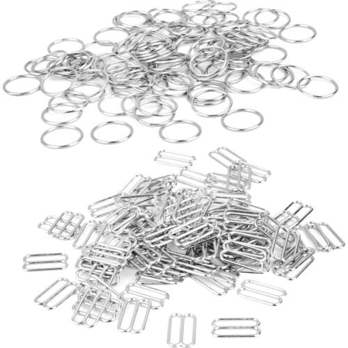 200pcs Silver Metal Bra Strap Adjuster Slider/O Ring Lingerie Sewing Crafts